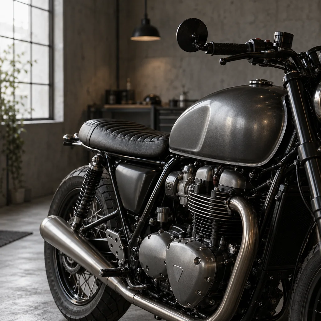 Detalj motocikla u radionici — tematski vizual
